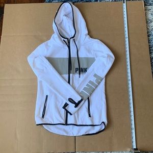 Womens Pink zip up white hoodie in a size: S